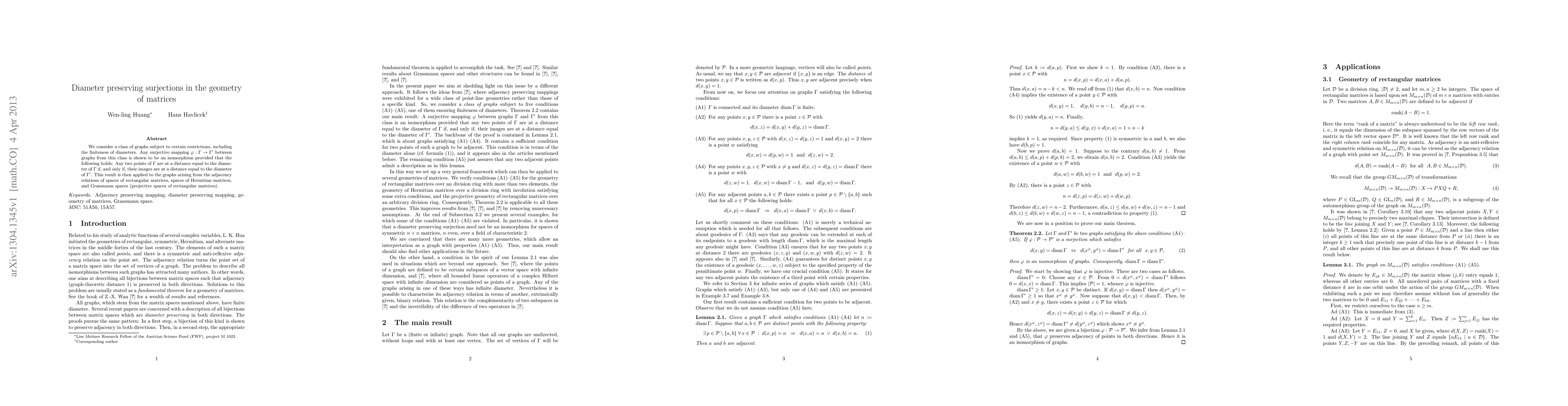 Thumbnail for Diameter preserving surjections in the geometry of matrices