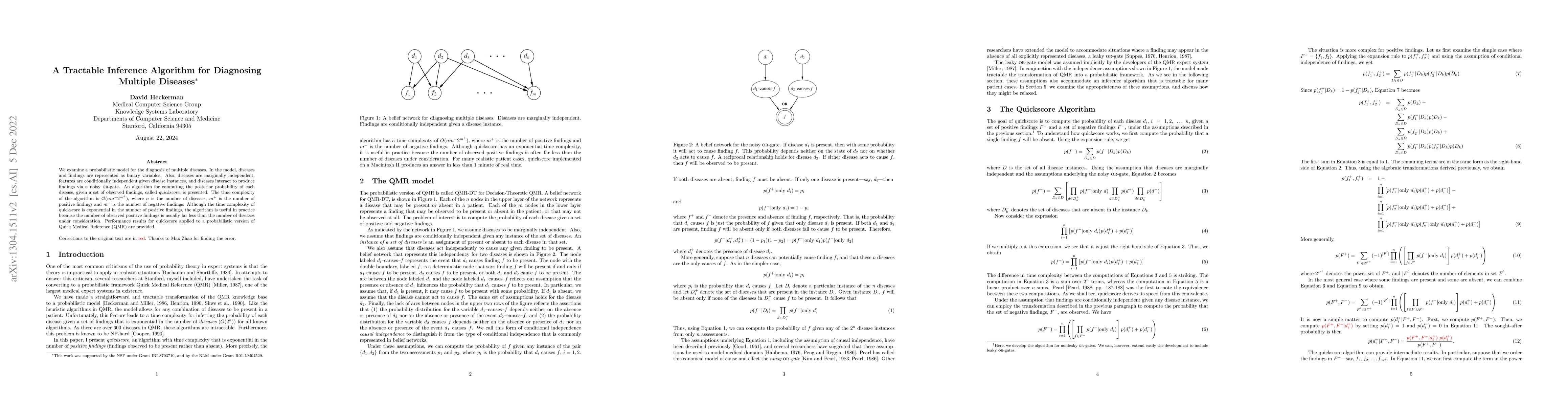 Thumbnail for A Tractable Inference Algorithm for Diagnosing Multiple Diseases