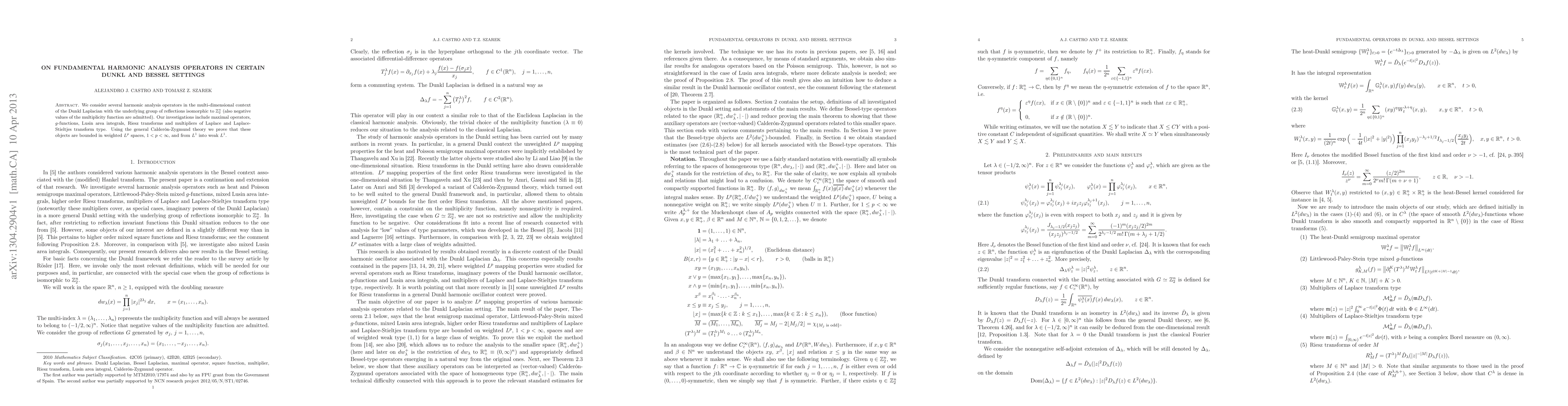 Thumbnail for On fundamental harmonic analysis operators in certain Dunkl and Bessel
  settings