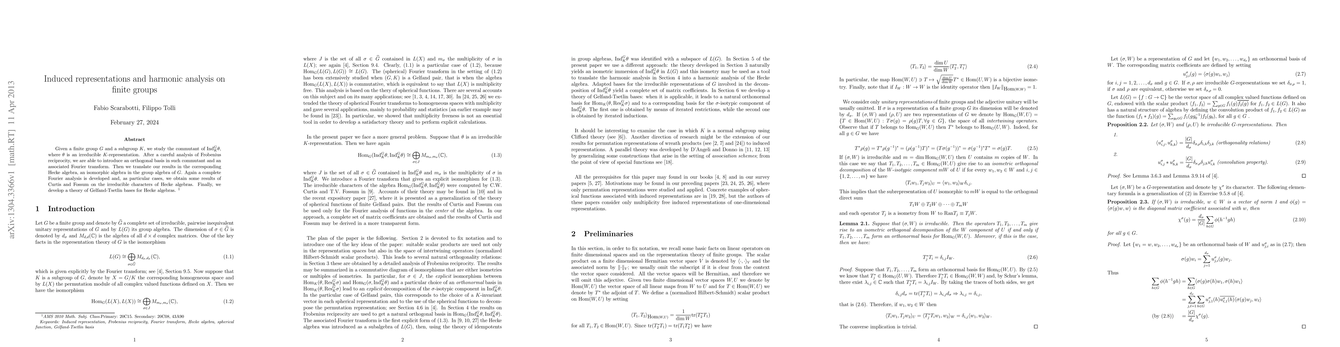 Thumbnail for Induced representations and harmonic analysis on finite groups