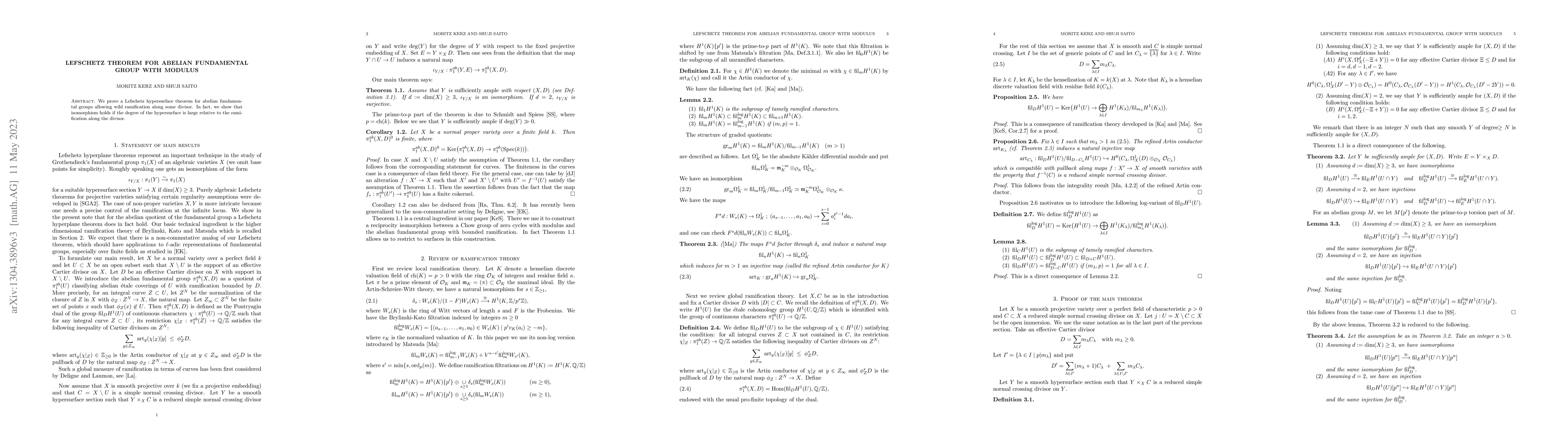 Thumbnail for Lefschetz theorem for abelian fundamental group with modulus