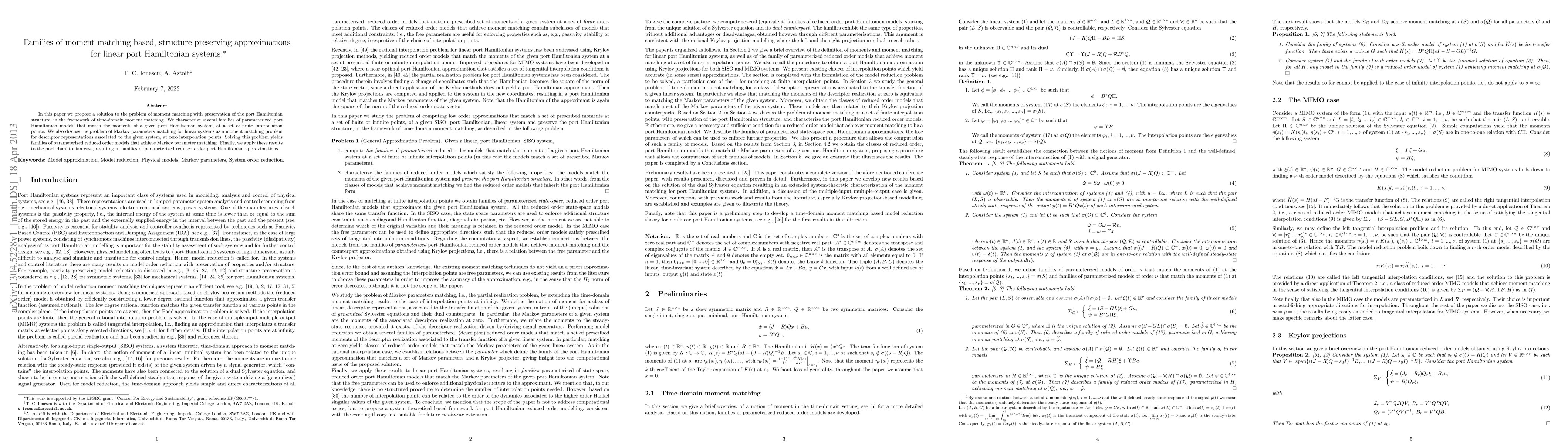 Thumbnail for Families of moment matching based, structure preserving approximations
  for linear port Hamiltonian systems