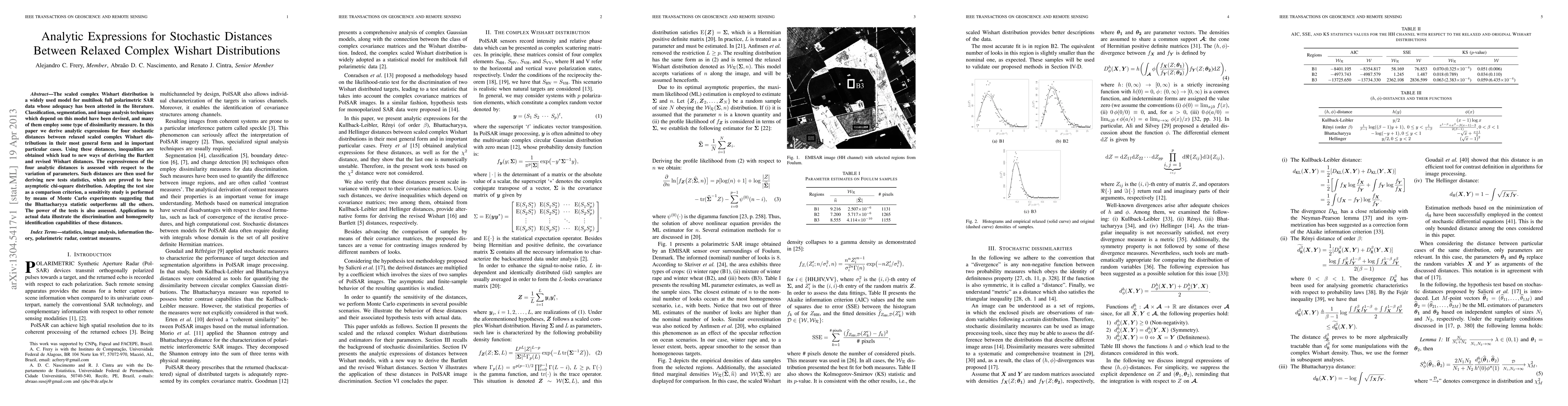 Thumbnail for Analytic Expressions for Stochastic Distances Between Relaxed Complex
  Wishart Distributions