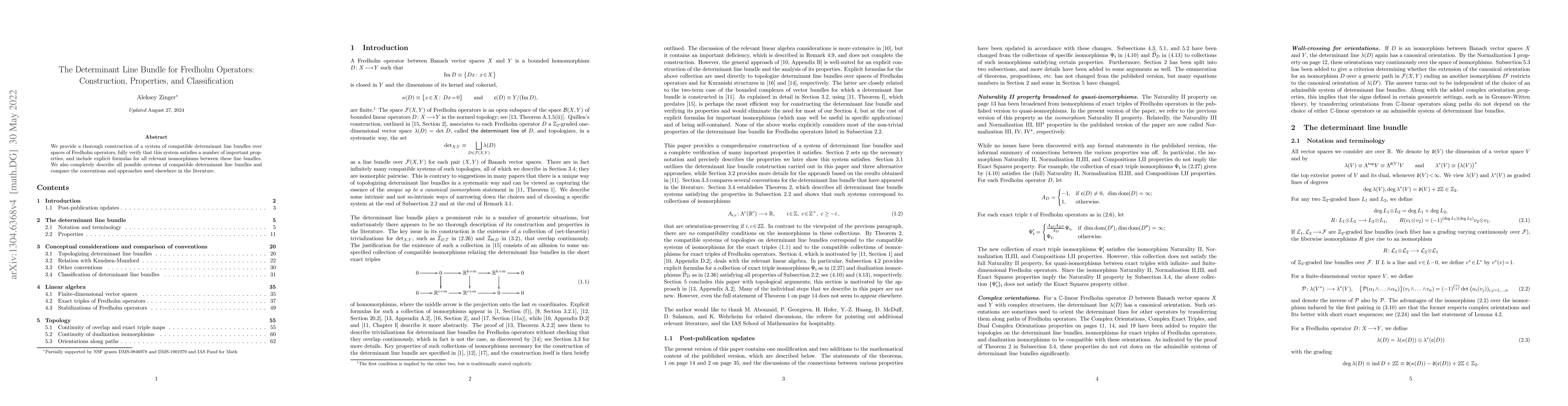 Thumbnail for The Determinant Line Bundle for Fredholm Operators: Construction,
  Properties, and Classification