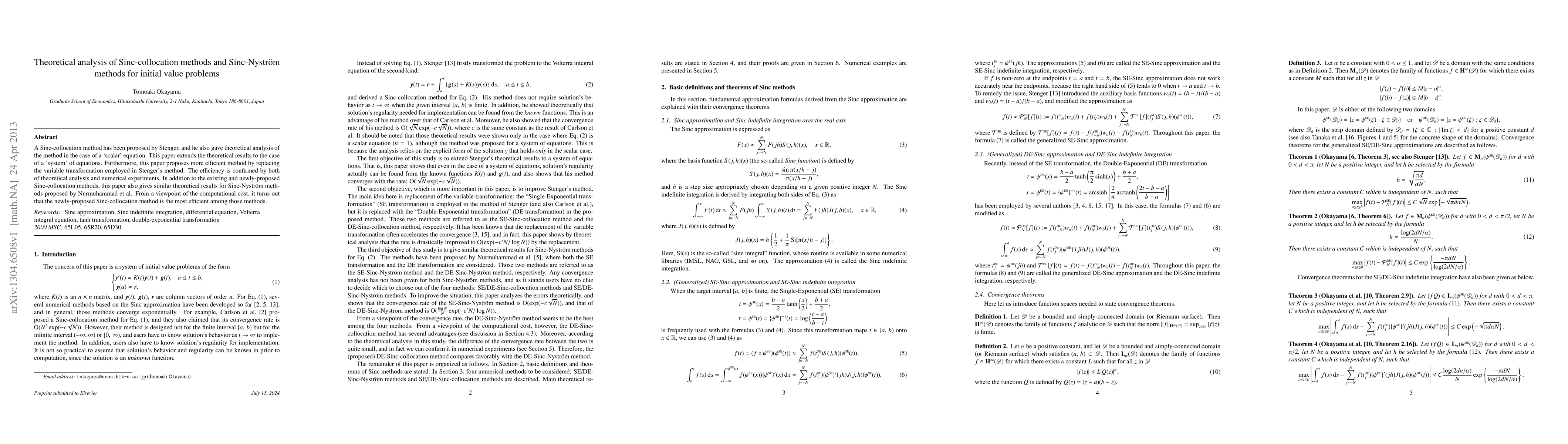 Thumbnail for Theoretical analysis of Sinc-collocation methods and Sinc-Nystr\"{o}m
  methods for initial value problems