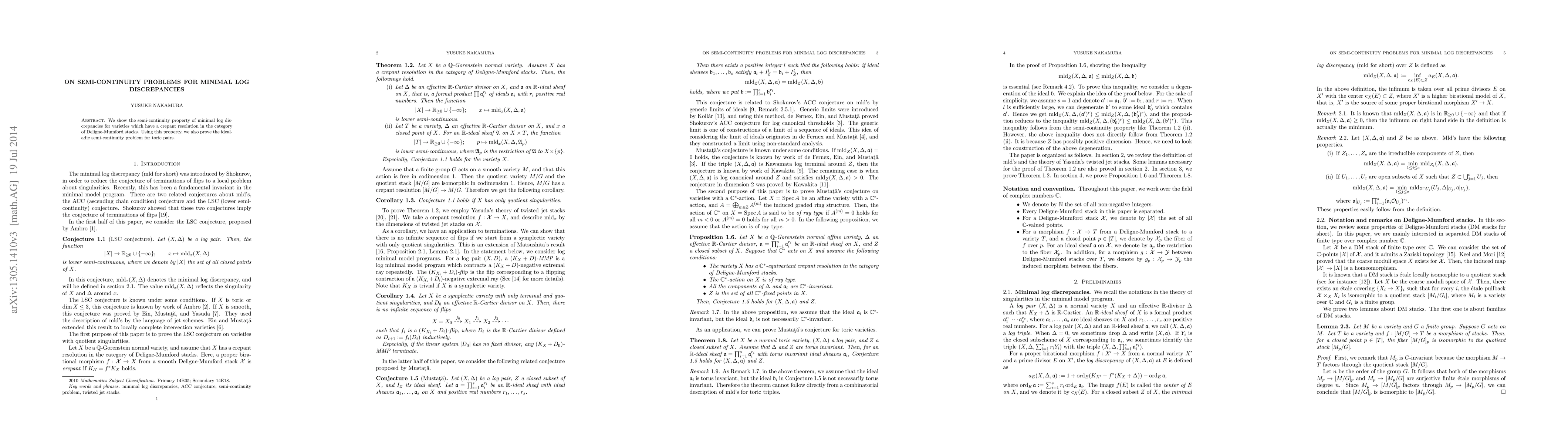 Thumbnail for On semi-continuity problems for minimal log discrepancies