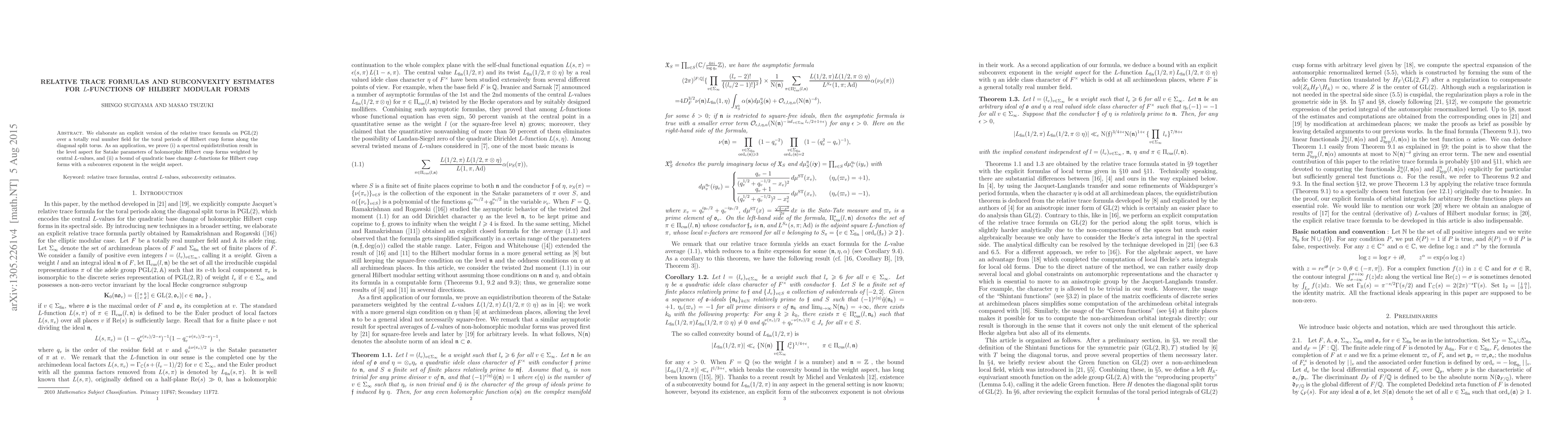 Thumbnail for Relative trace formulas and subconvexity estimates of L-functions for
  Hilbert modular forms