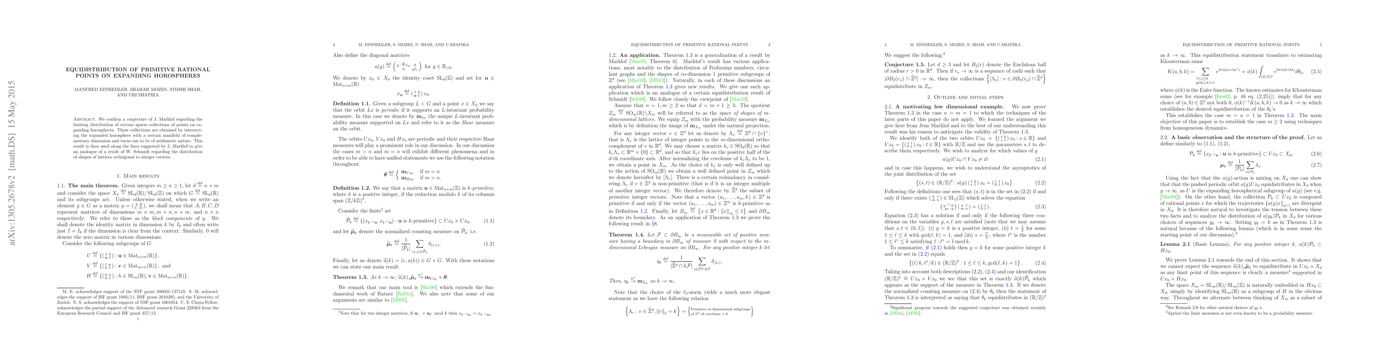 Thumbnail for Equidistribution of primitive rational points on expanding horospheres
