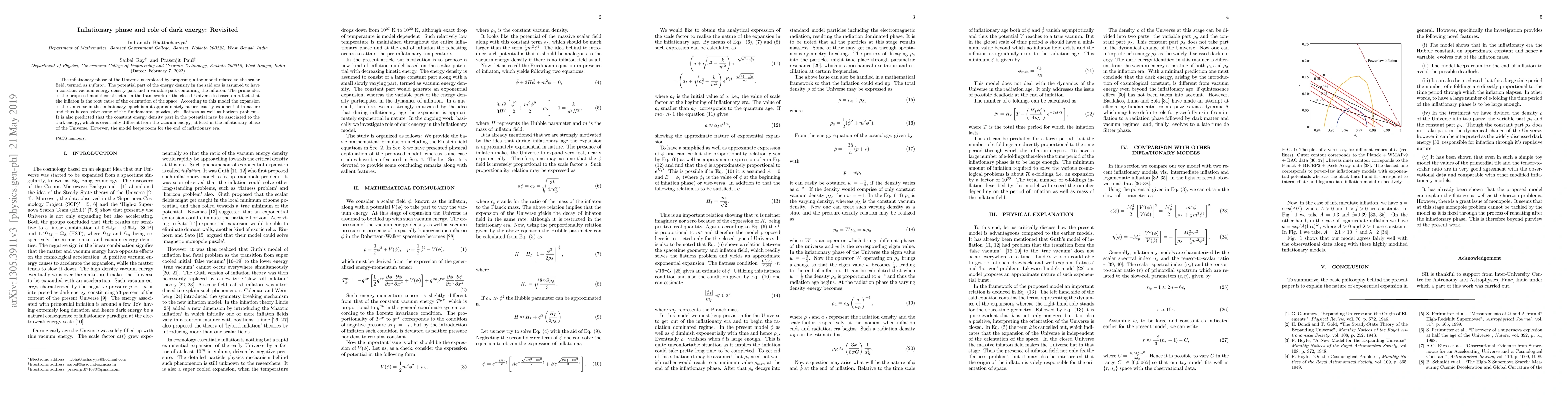 Thumbnail for Inflationary phase and role of dark energy: Revisited