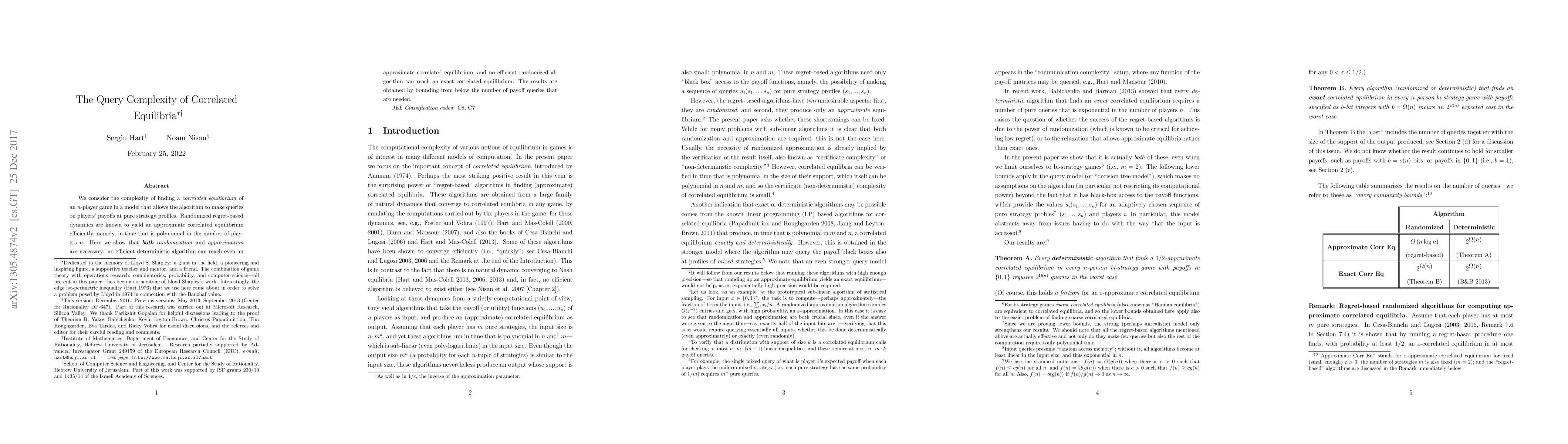Thumbnail for The Query Complexity of Correlated Equilibria