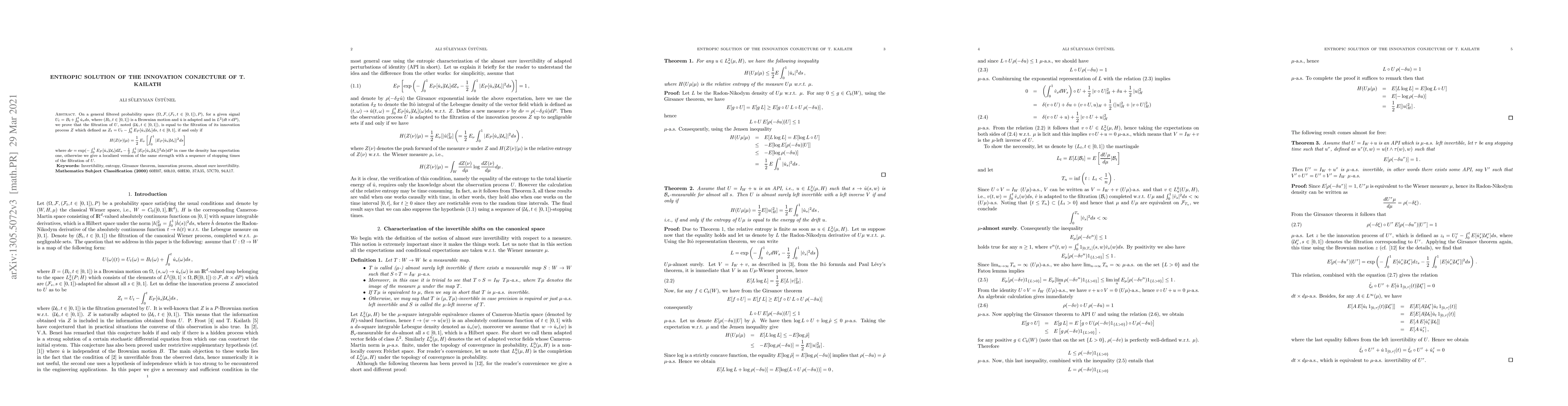Thumbnail for Entropic Solution of the Innovation Conjecture of T. Kailath