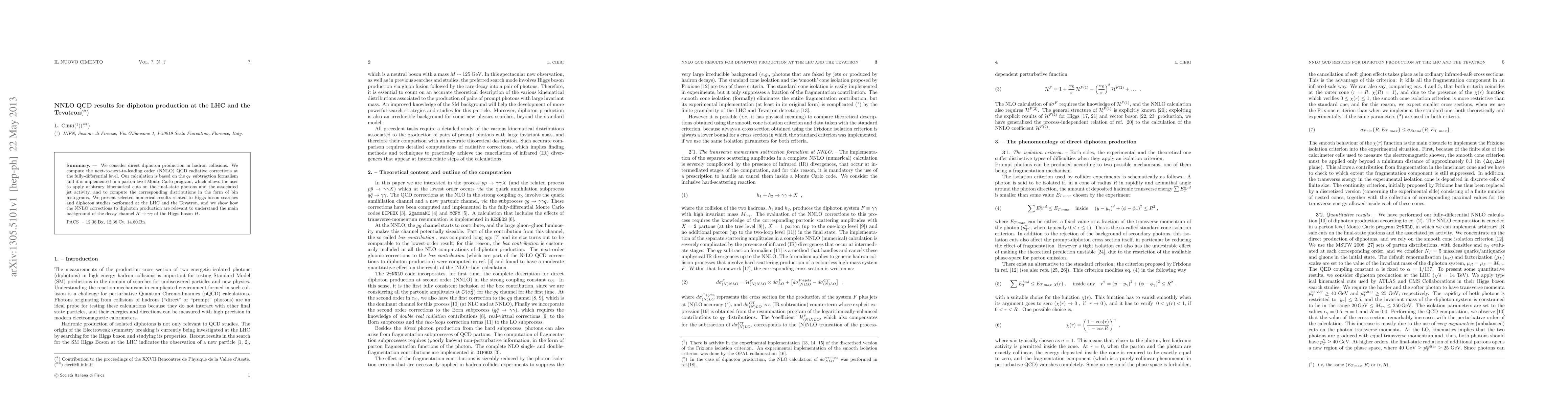 Thumbnail for NNLO QCD results for diphoton production at the LHC and the Tevatron