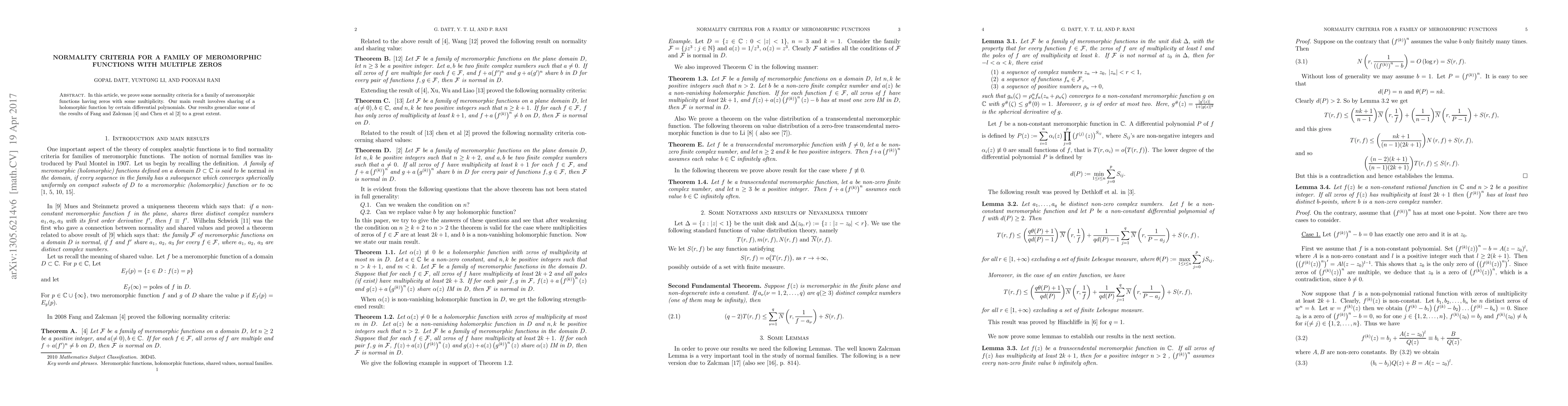 Thumbnail for Normality criteria for a family of meromorphic functions with multiple
  zeros