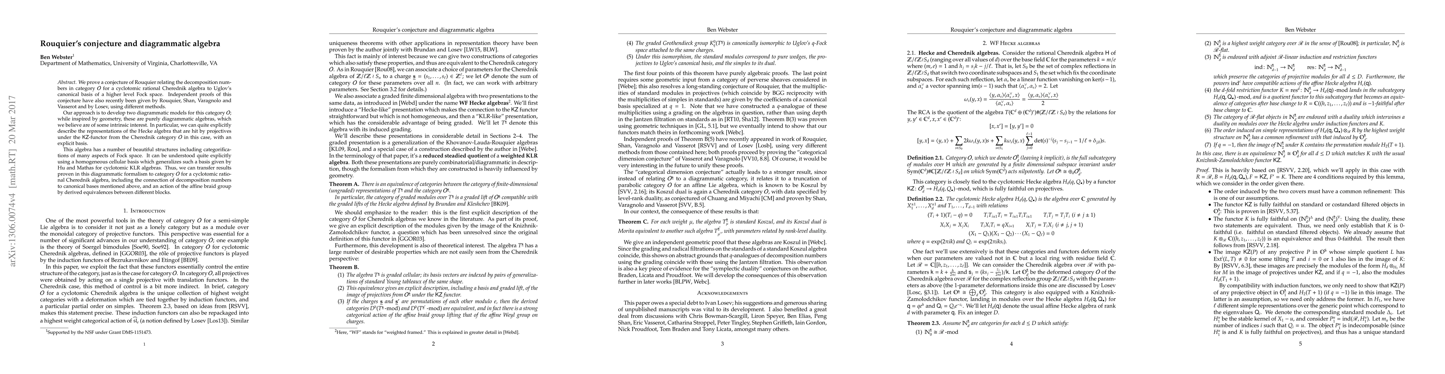 Thumbnail for Rouquier's conjecture and diagrammatic algebra