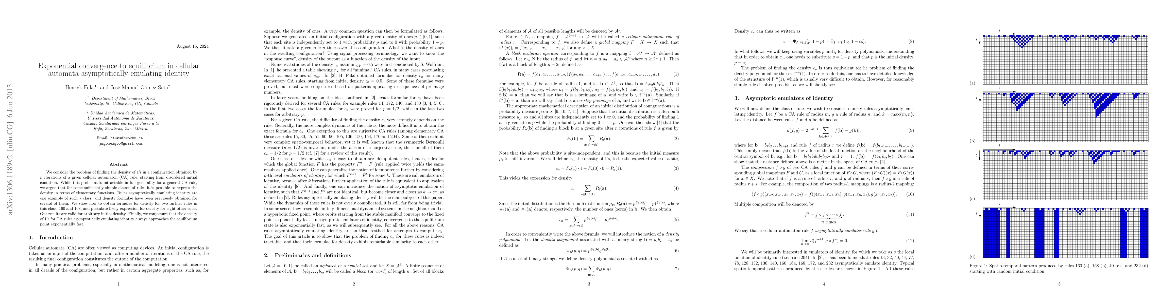 Thumbnail for Exponential convergence to equilibrium in cellular automata
  asymptotically emulating identity
