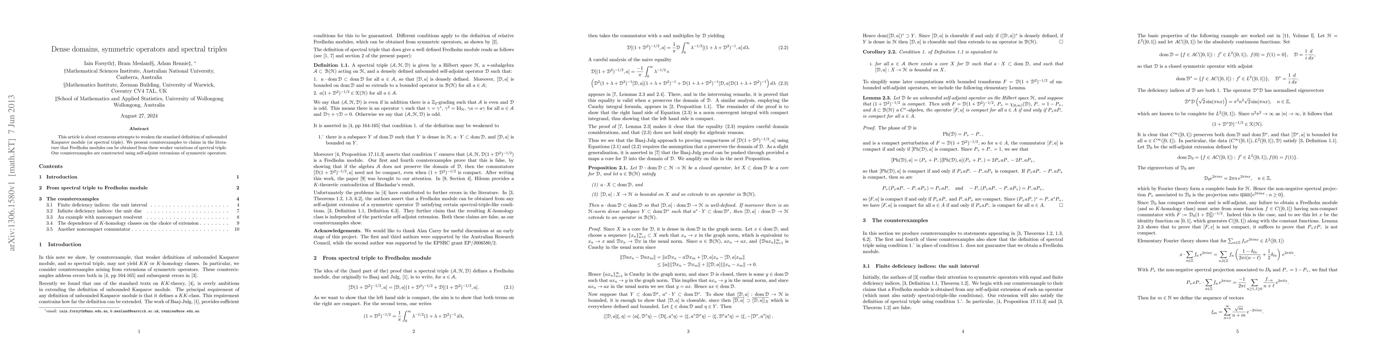 Thumbnail for Dense domains, symmetric operators and spectral triples
