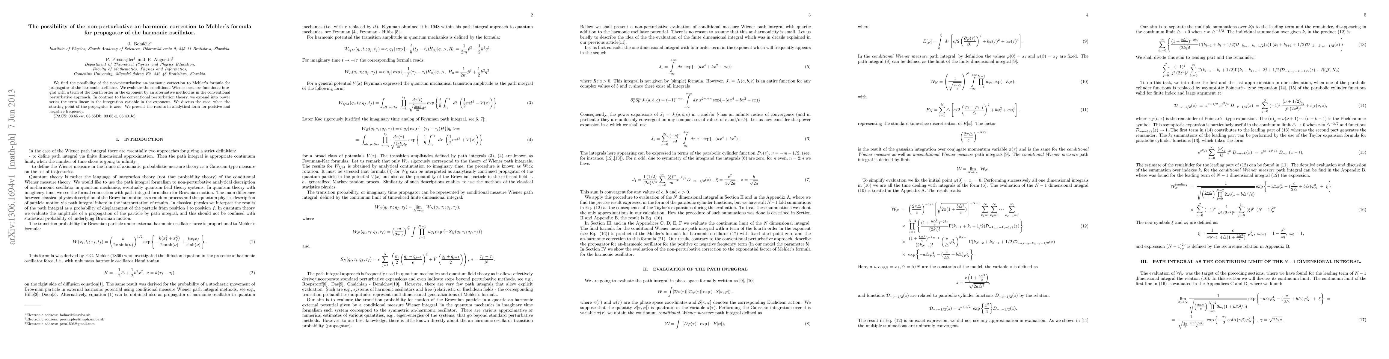 Thumbnail for The possibility of the non-perturbative an-harmonic correction to
  Mehler's formula for propagator of the harmonic oscillator