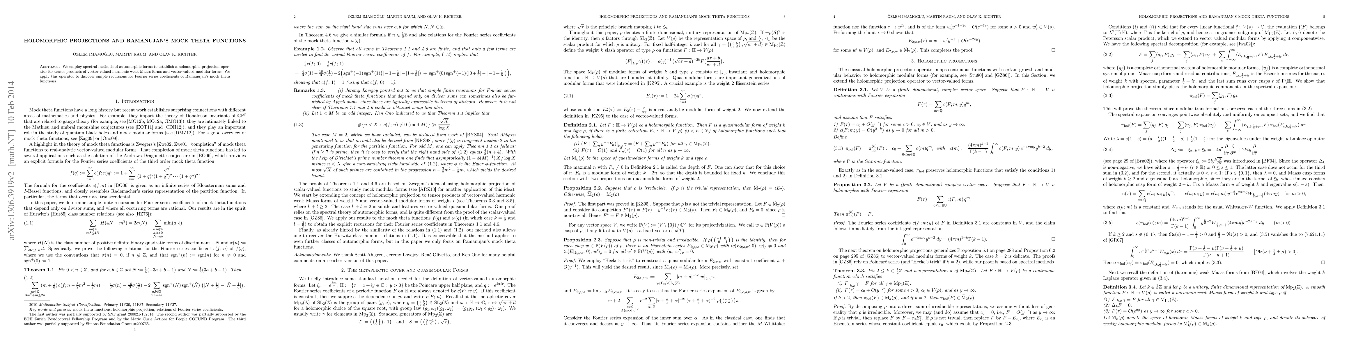 Thumbnail for Holomorphic projections and Ramanujan's mock theta functions