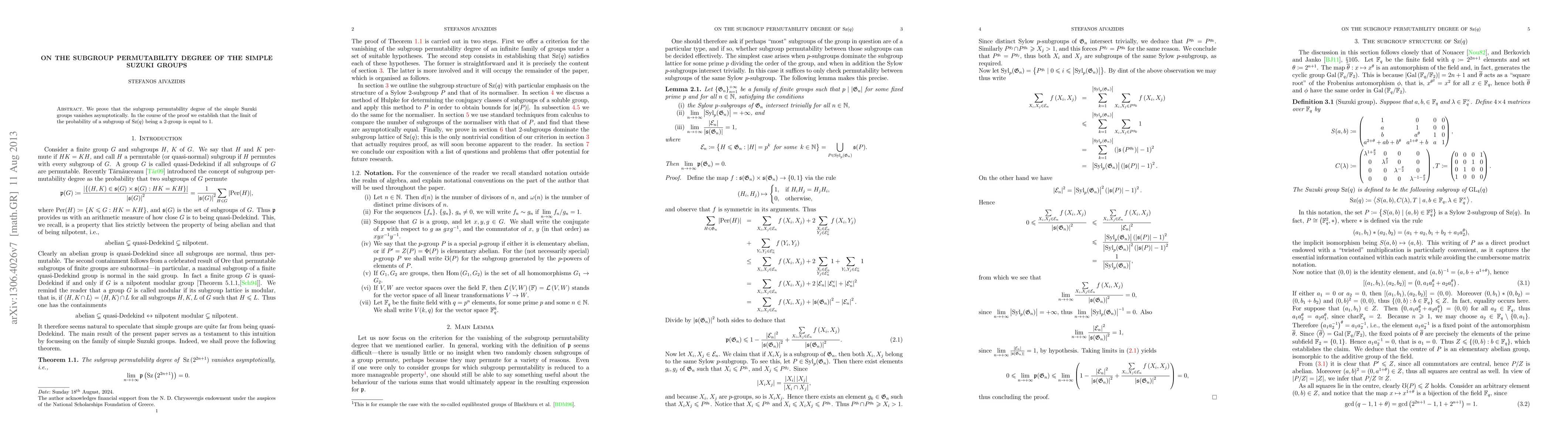 Thumbnail for On the subgroup permutability degree of the simple Suzuki groups