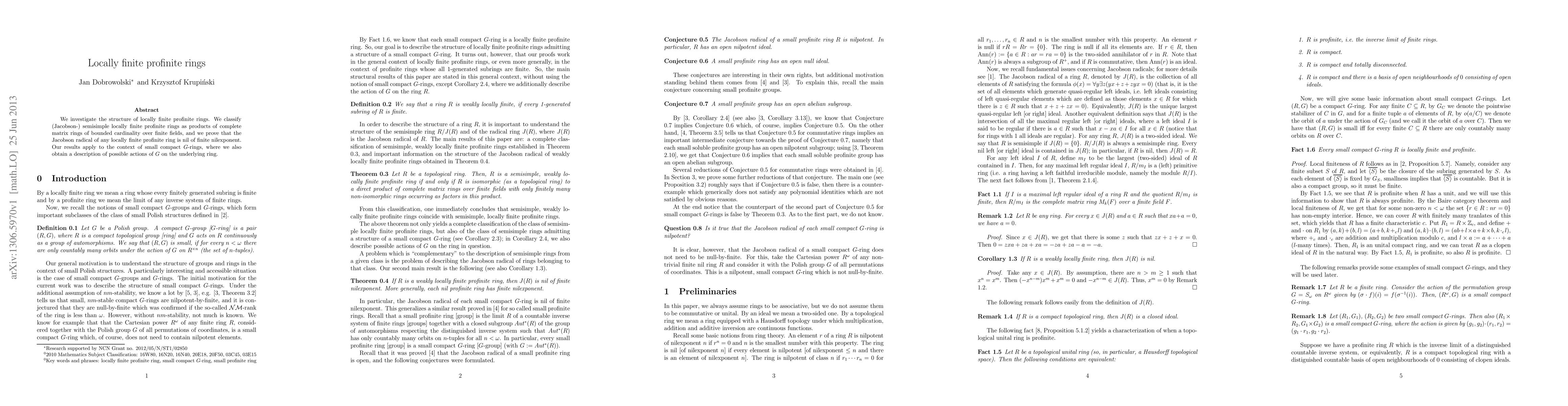 Thumbnail for Locally finite profinite rings