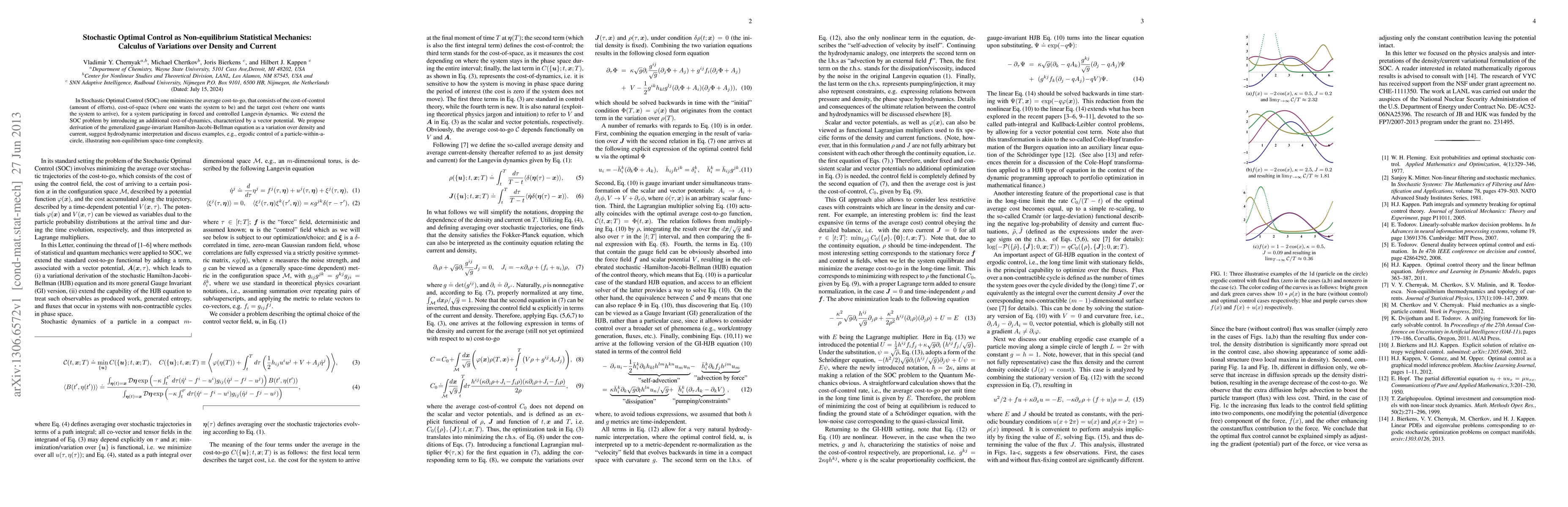 Thumbnail for Stochastic Optimal Control as Non-equilibrium Statistical Mechanics:
  Calculus of Variations over Density and Current