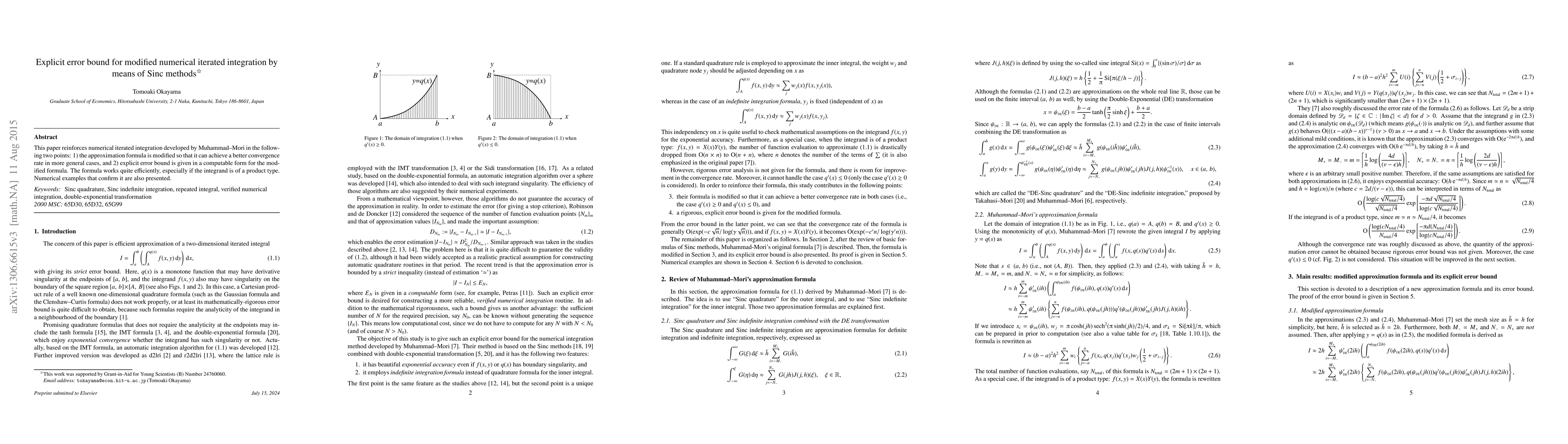 Thumbnail for Explicit error bound for modified numerical iterated integration by
  means of Sinc methods