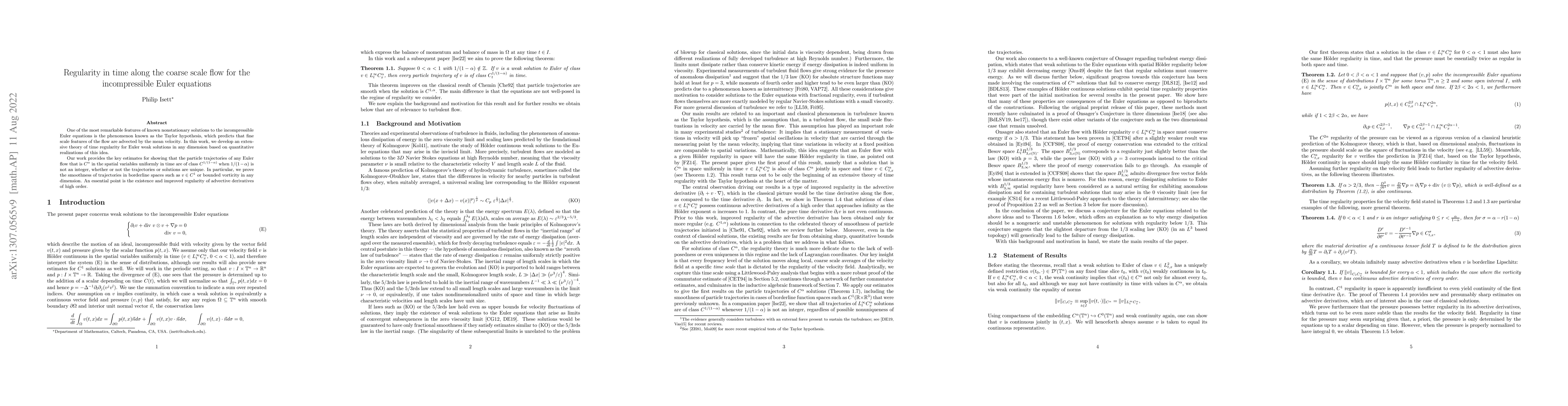 Thumbnail for Regularity in time along the coarse scale flow for the incompressible
  Euler equations