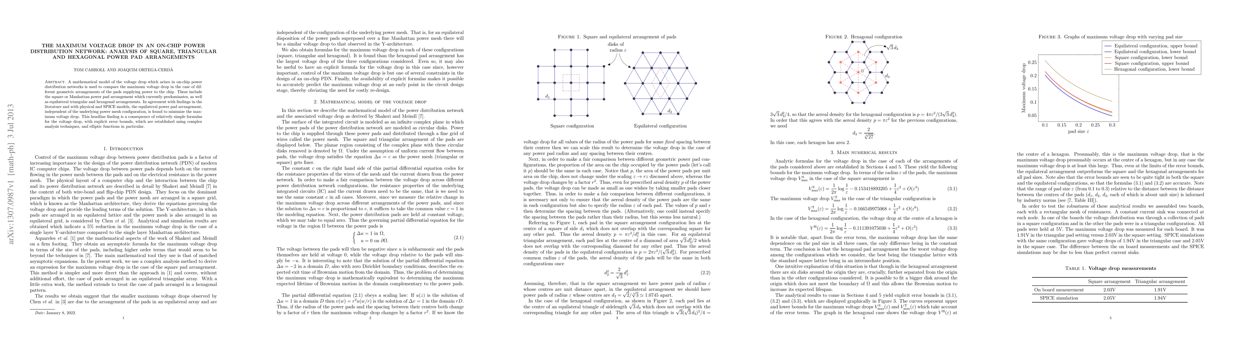 Thumbnail for The maximum voltage drop in an on-chip power distribution network:
  analysis of square, triangular and hexagonal power pad arrangements