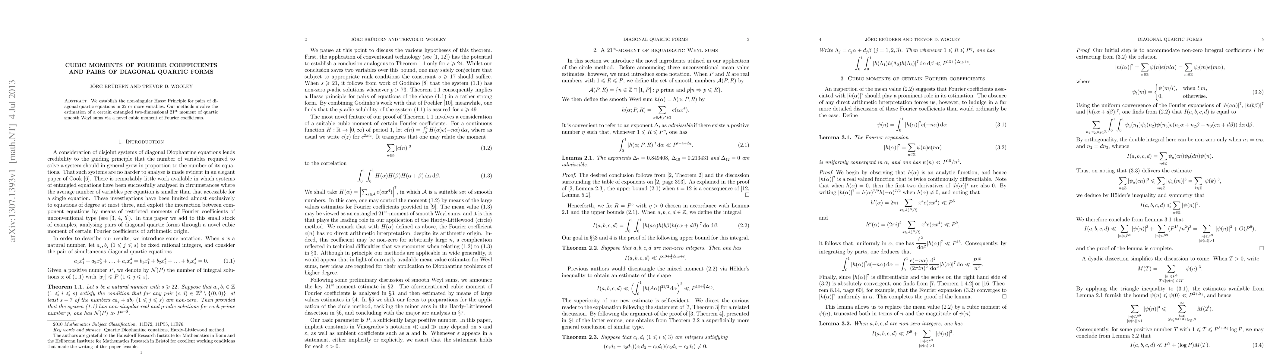 Thumbnail for Cubic moments of Fourier coefficients and pairs of diagonal quartic
  forms