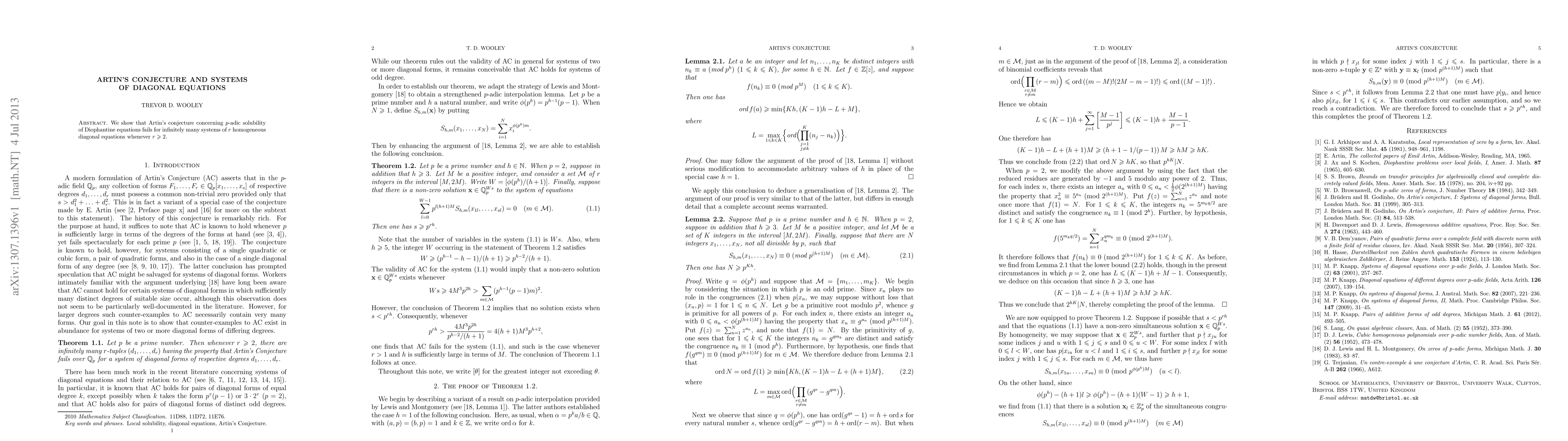 Thumbnail for Artin's Conjecture and systems of diagonal equations