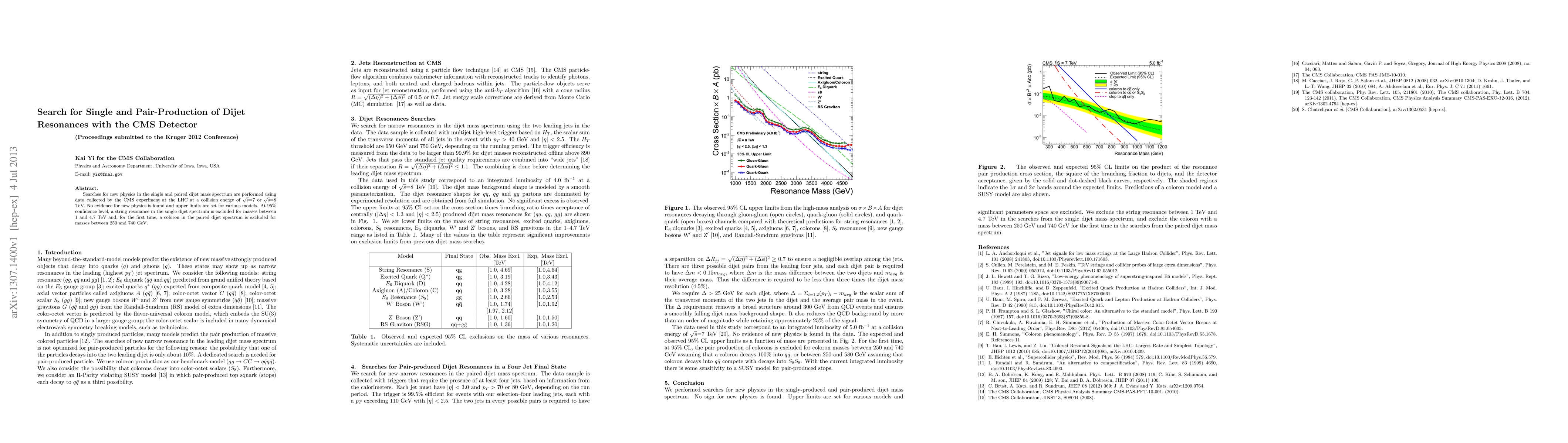 Thumbnail for Search for Single and Pair-Production of Dijet Resonances with the CMS
  Detector