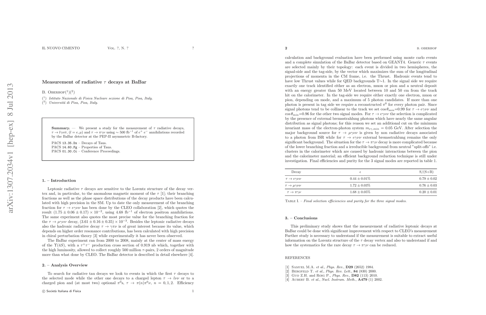 Thumbnail for Measurement of radiative tau decays at BaBar