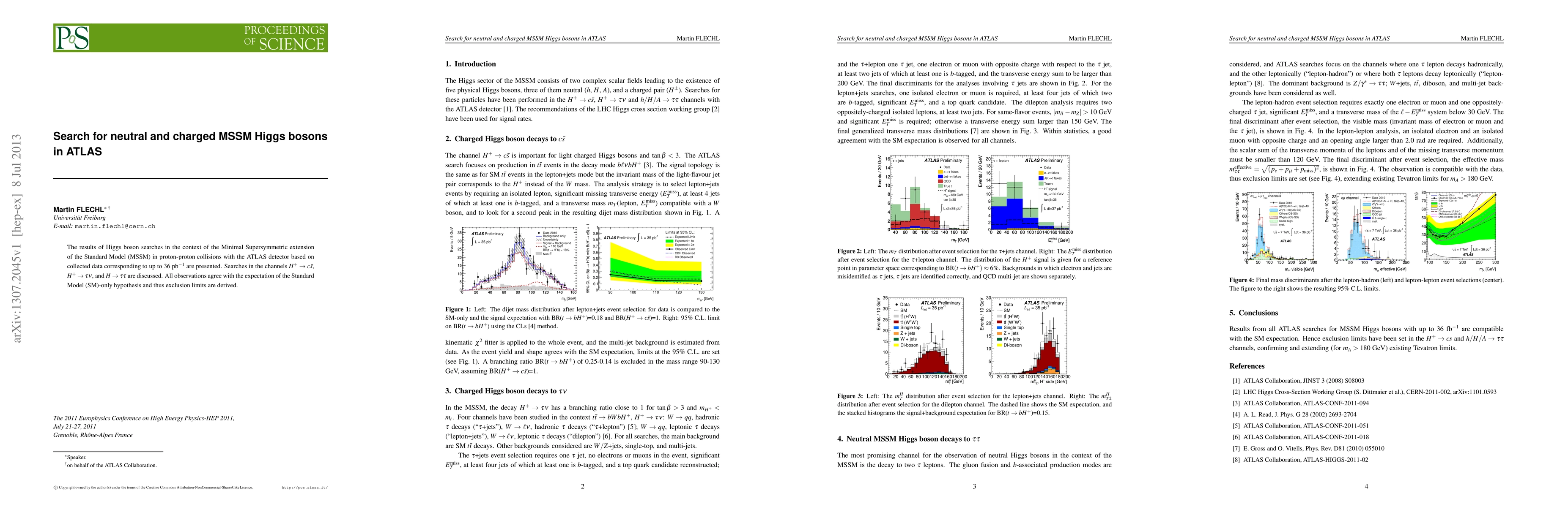 Thumbnail for Search for neutral and charged MSSM Higgs bosons in ATLAS
