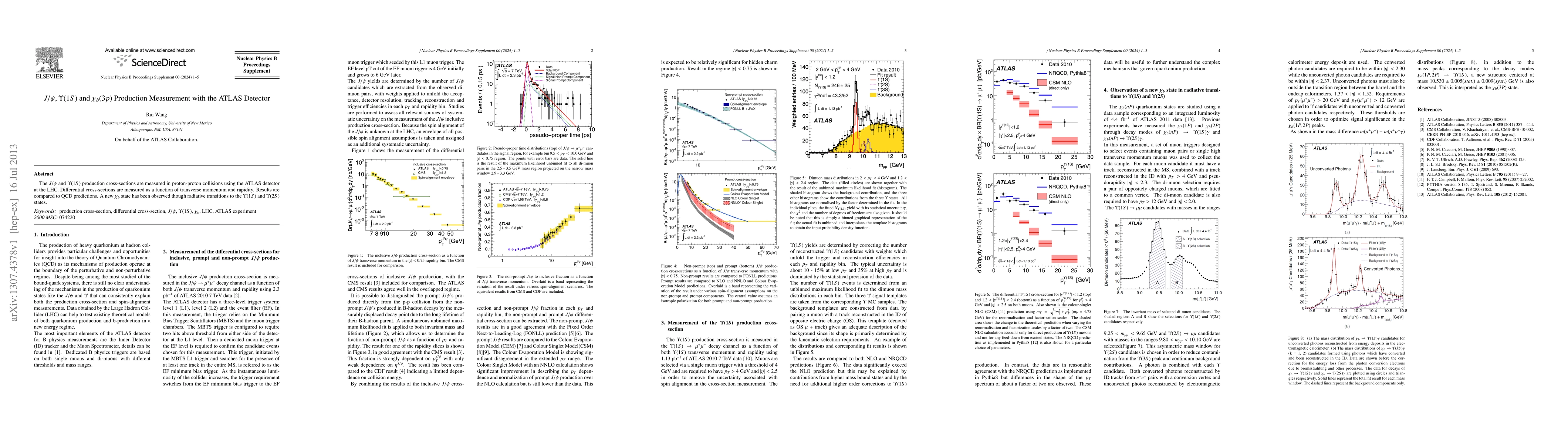 Thumbnail for J/{\psi},{\Upsilon}(1S) and {\chi}b(3p) Production Measurement with the
  ATLAS Detector