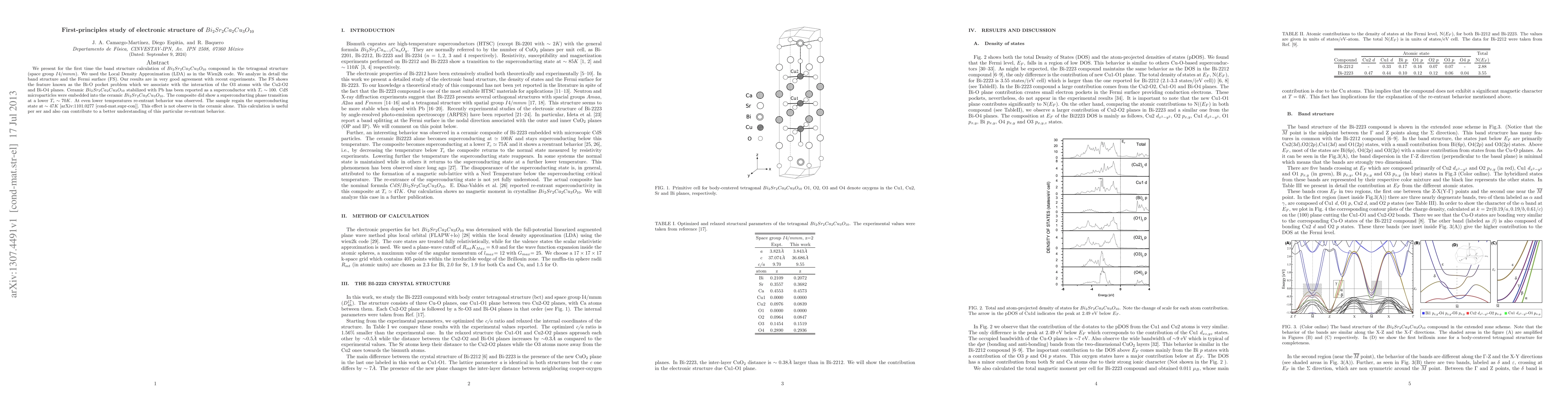 Thumbnail for First-principles study of electronic structure of
  $Bi_2Sr_2Ca_2Cu_3O_{10}$