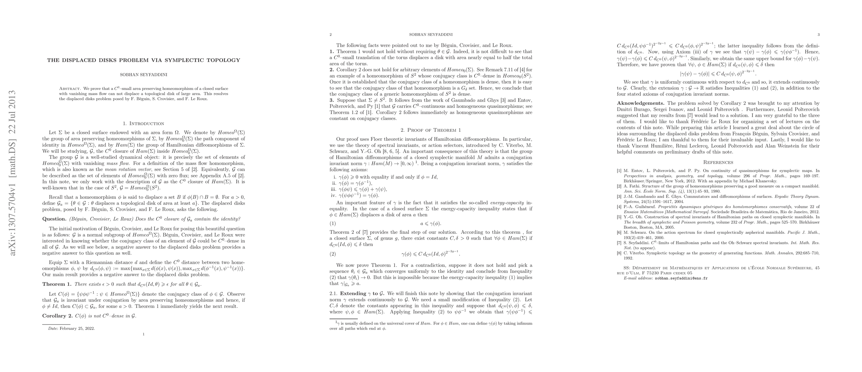 Thumbnail for The displaced disks problem via symplectic topology