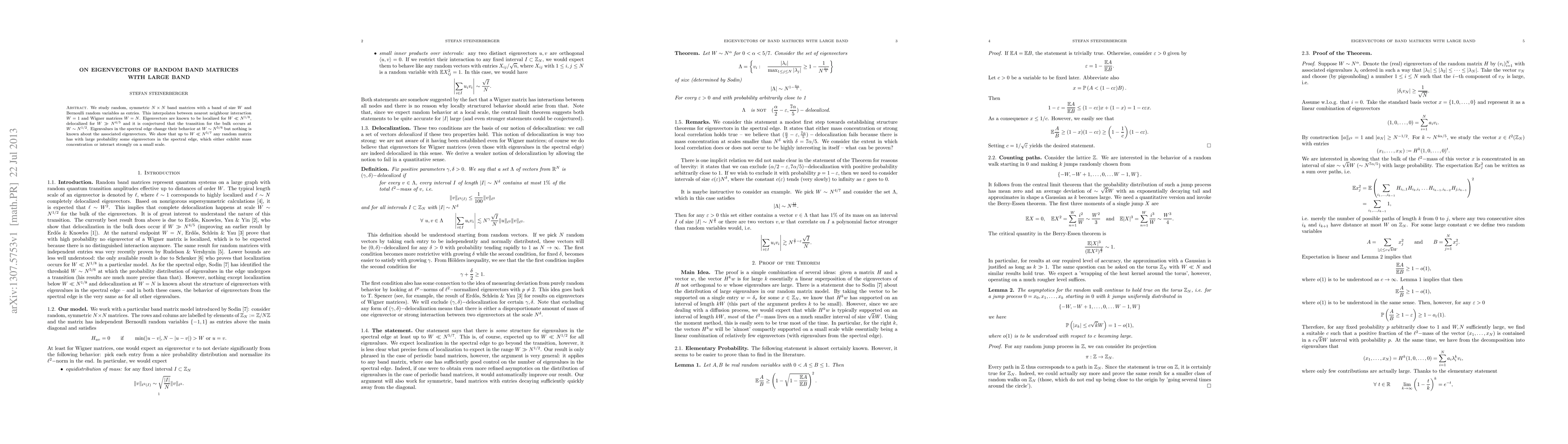 Thumbnail for On Eigenvectors of Random Band Matrices with Large Band