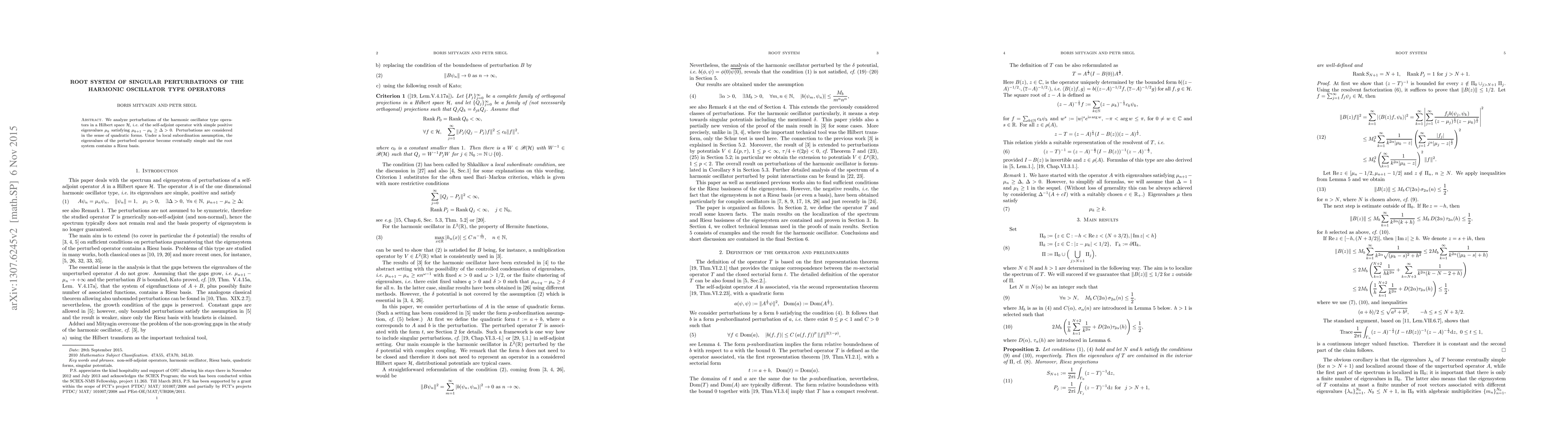 Thumbnail for Root system of singular perturbations of the harmonic oscillator type
  operators
