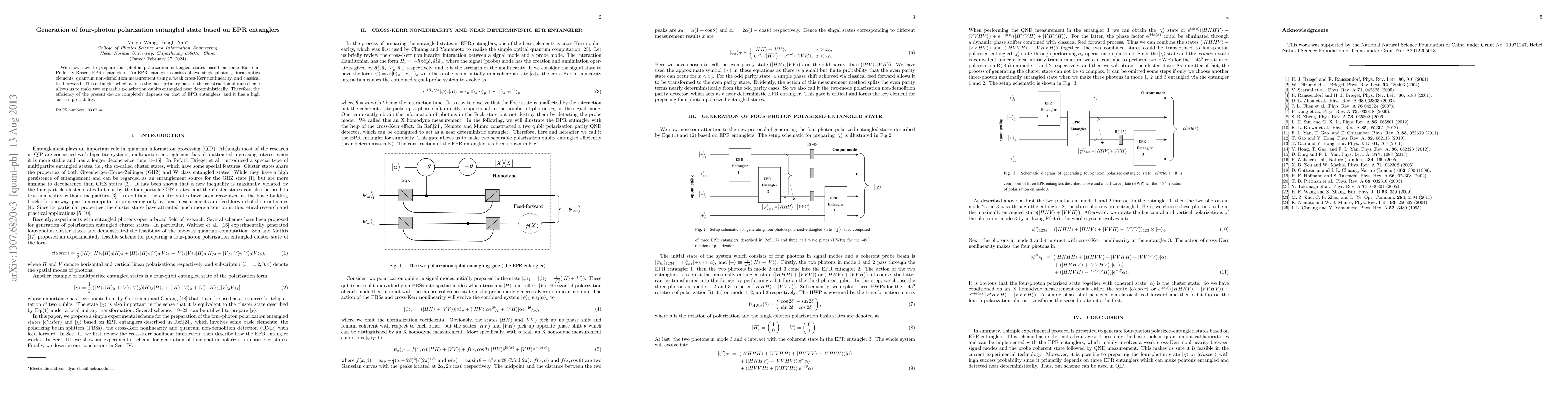 Thumbnail for Generation of four-photon polarization entangled state based on EPR
  entanglers