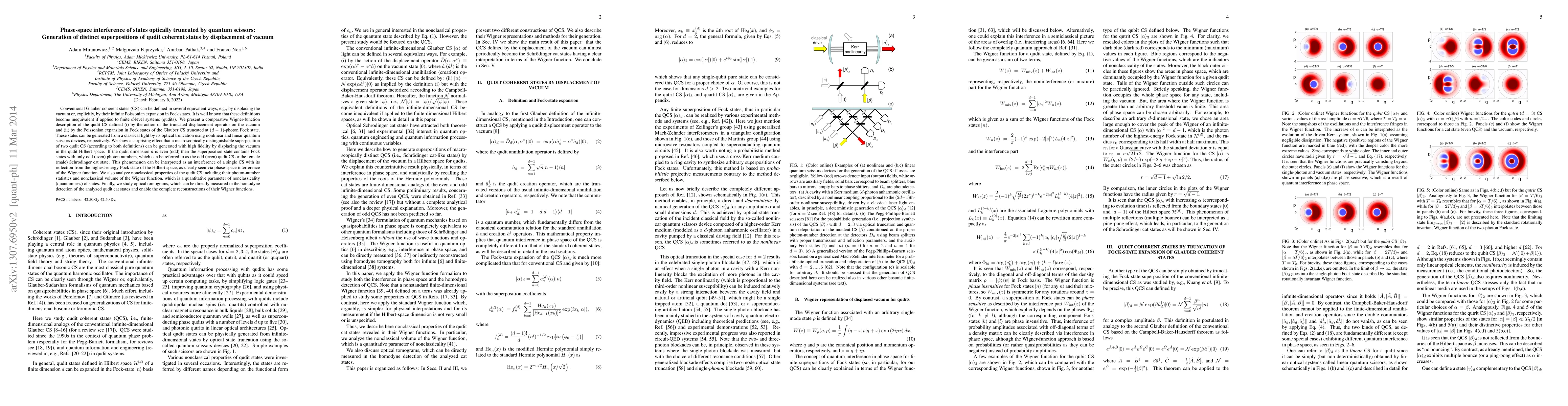 Thumbnail for Phase-space interference of states optically truncated by quantum
  scissors: Generation of distinct superpositions of qudit coherent states by
  displacement of vacuum