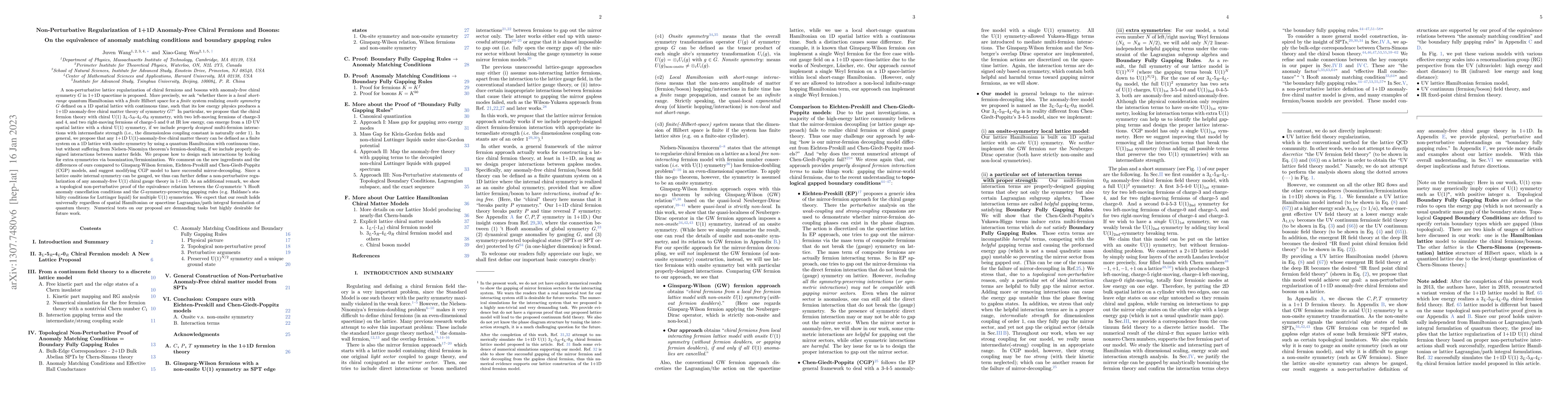 Thumbnail for Non-Perturbative Regularization of 1+1D Anomaly-Free Chiral Fermions and
  Bosons: On the equivalence of anomaly matching conditions and boundary
  gapping rules