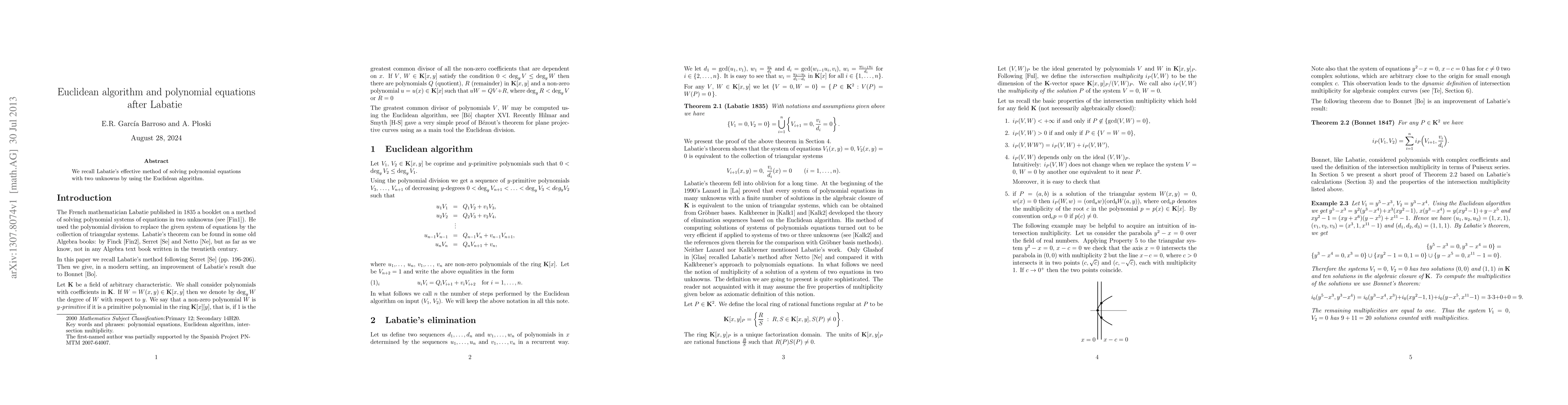 Thumbnail for Euclidean algorithm and polynomial equations after Labatie