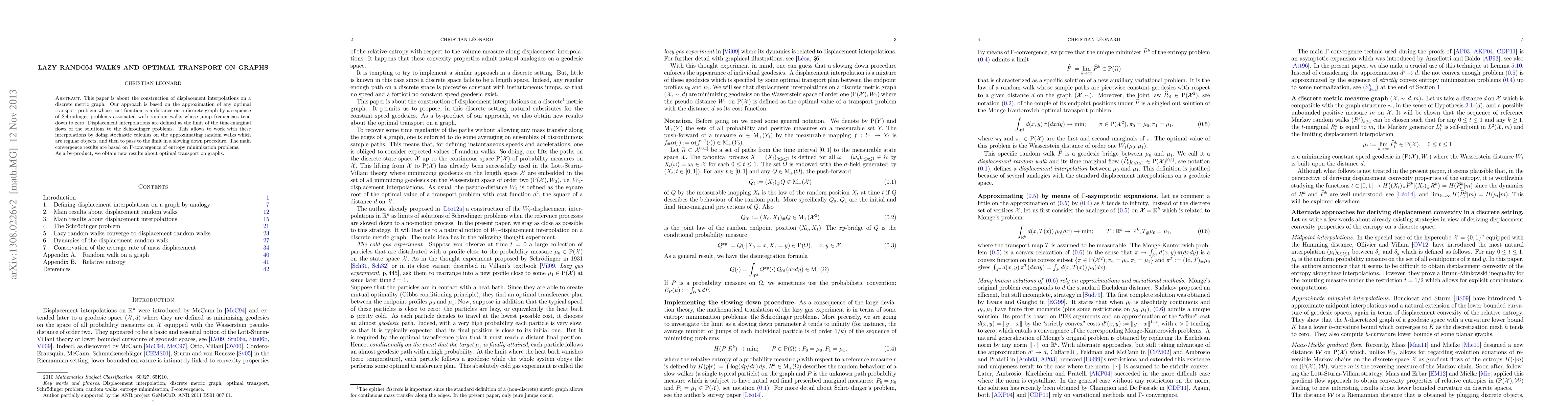 Thumbnail for Lazy random walks and optimal transport on graphs