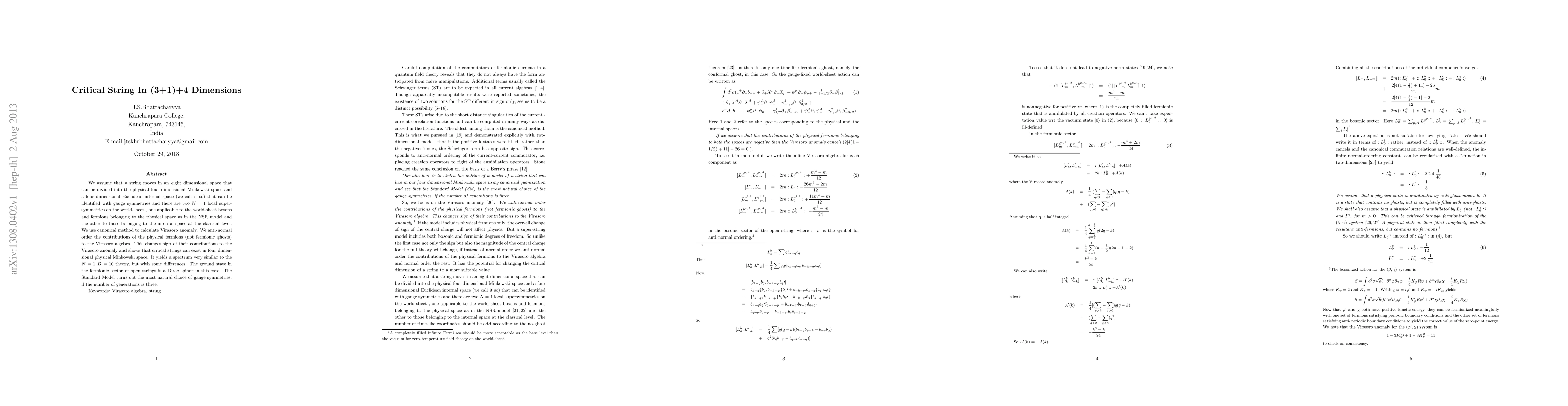 Thumbnail for A Critical String Theory in (3+1)+4 Dimensions for the Standard Model
  with Three Generations of Fermions and Ultra-Heavy Sterile Right-Handed
  Neutrinos