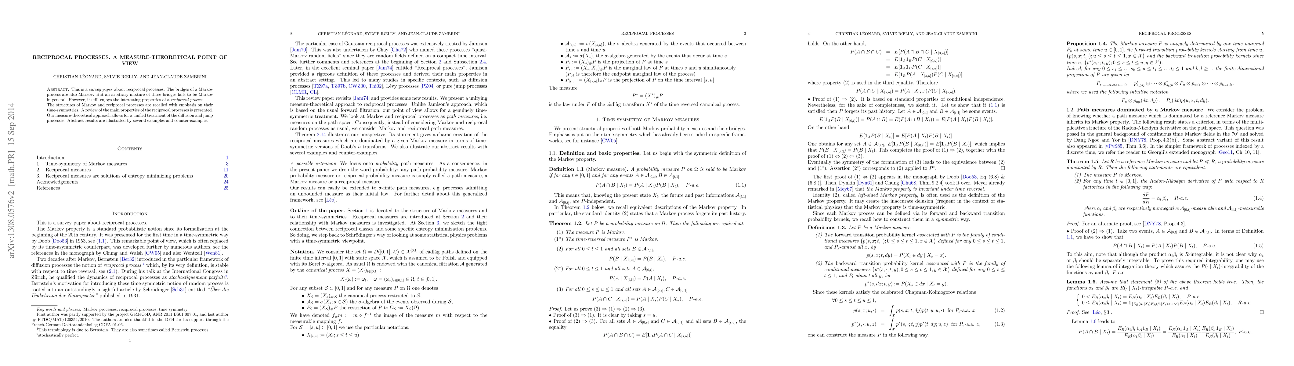 Thumbnail for Reciprocal processes. A measure-theoretical point of view