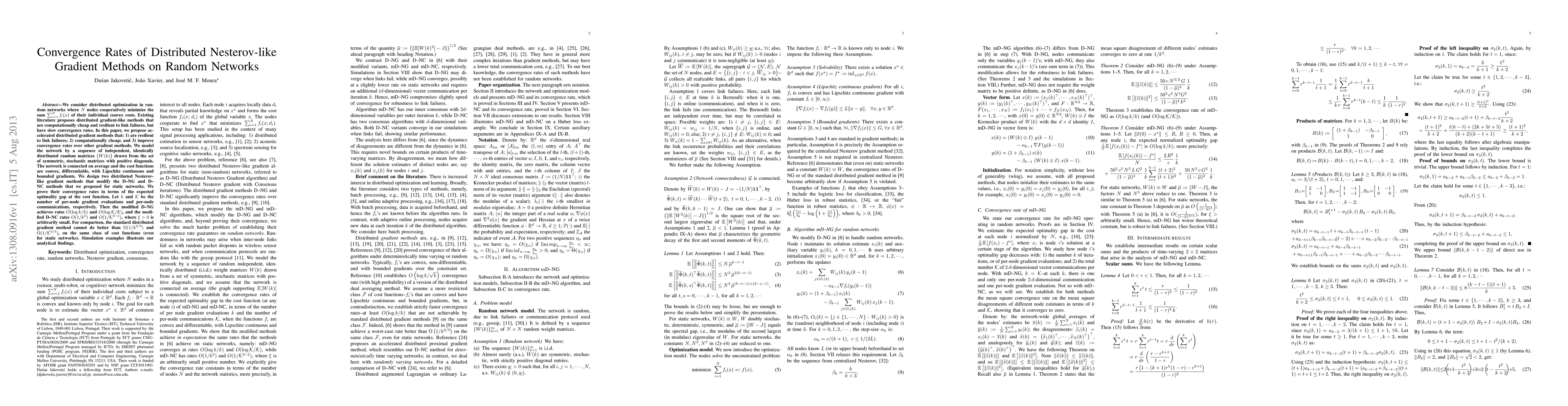 Thumbnail for Convergence Rates of Distributed Nesterov-like Gradient Methods on
  Random Networks