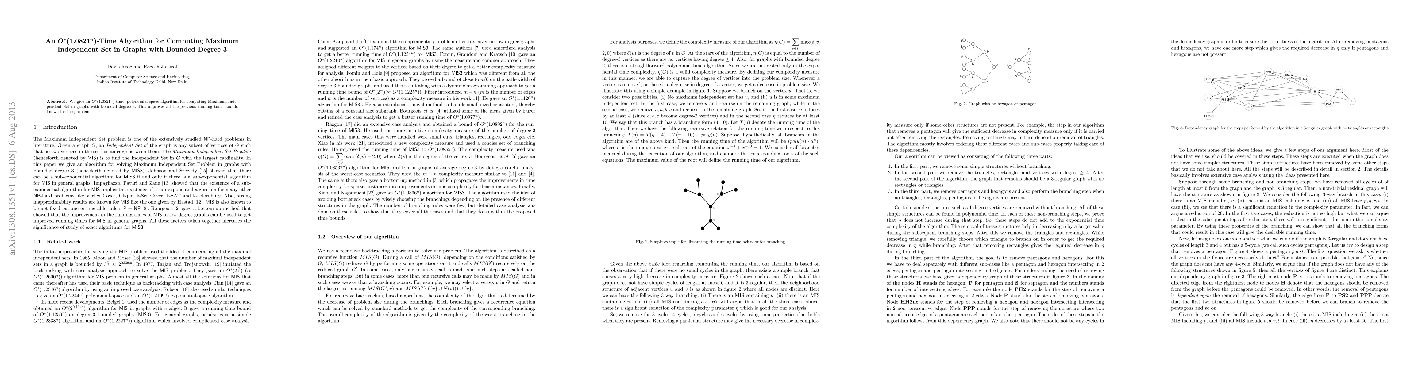Thumbnail for An $O^*(1.0821^n)$-Time Algorithm for Computing Maximum Independent Set
  in Graphs with Bounded Degree 3