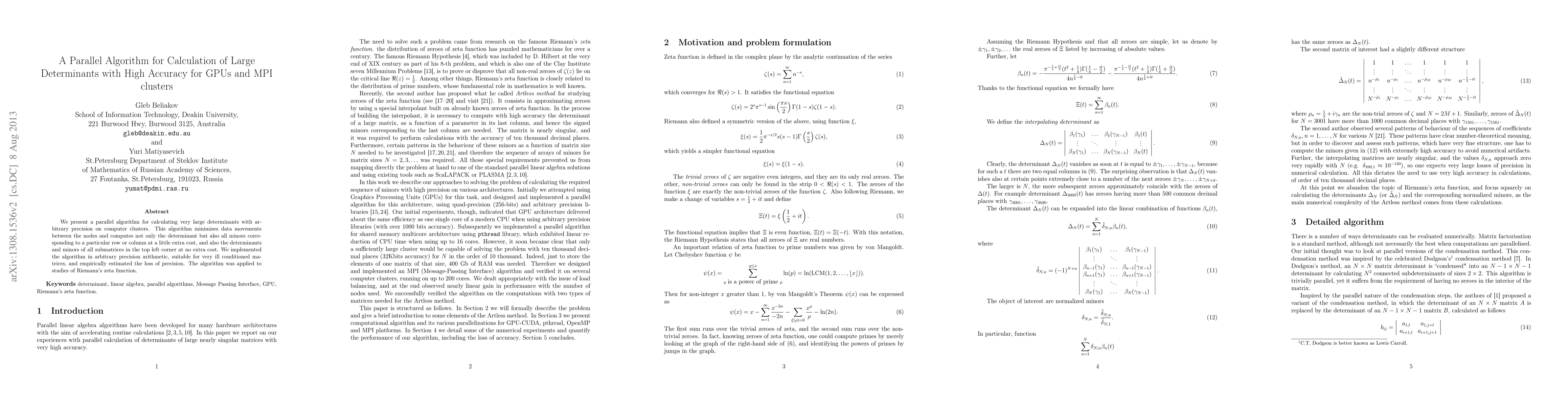 Thumbnail for A Parallel Algorithm for Calculation of Large Determinants with High
  Accuracy for GPUs and MPI clusters