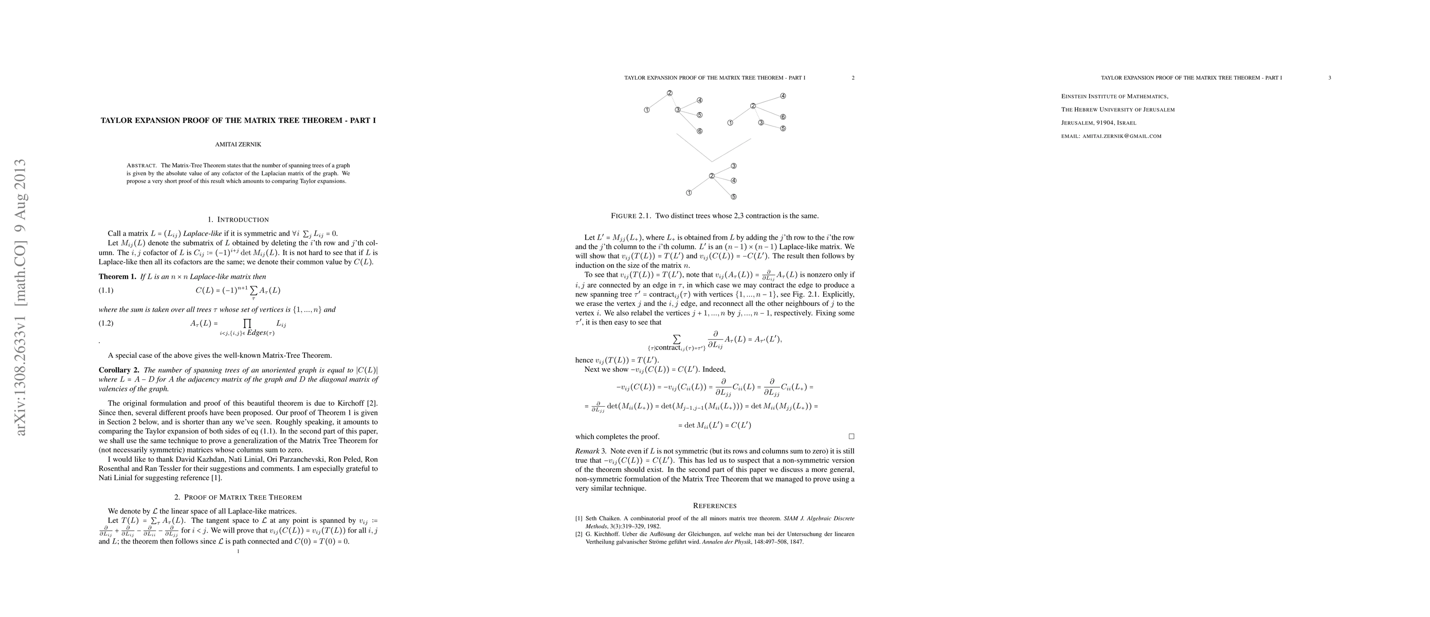 Thumbnail for Taylor Expansion Proof of the Matrix Tree Theorem - Part I
