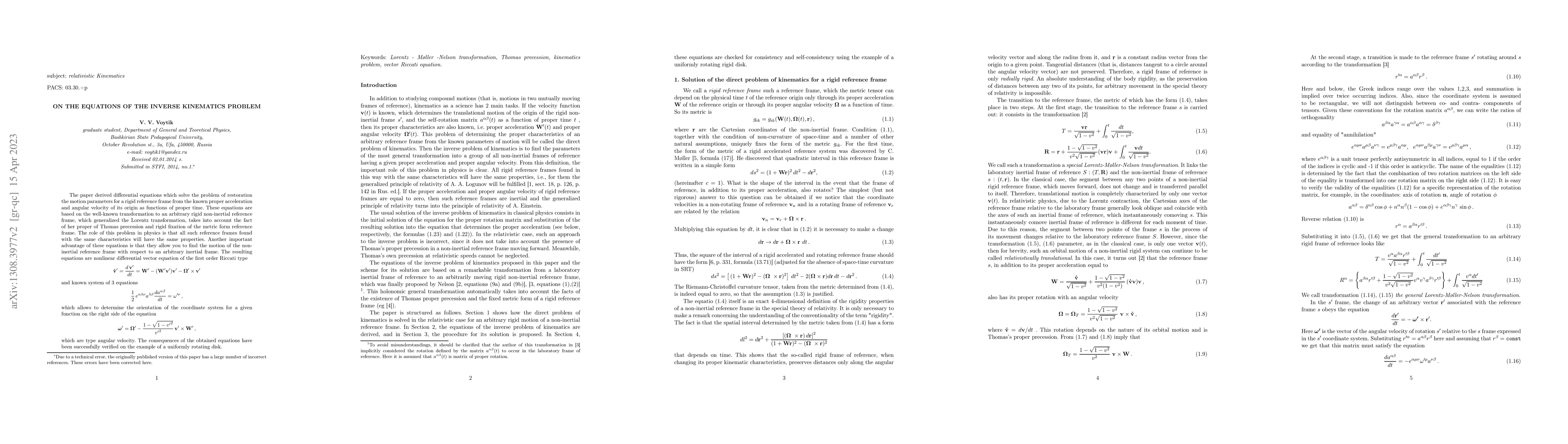 Thumbnail for On the equations of the inverse kinematics problem